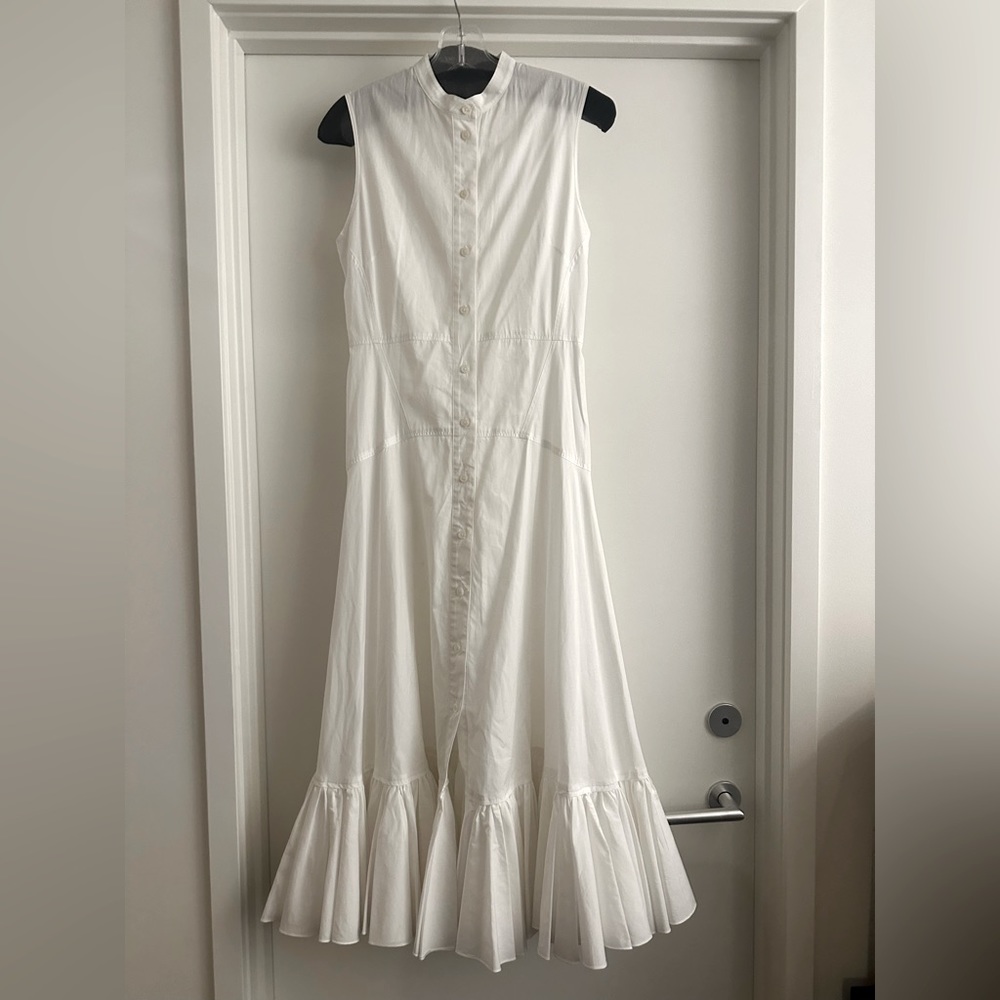 Tome / Ruffle-trimmed organic cotton midi dress / Size 2